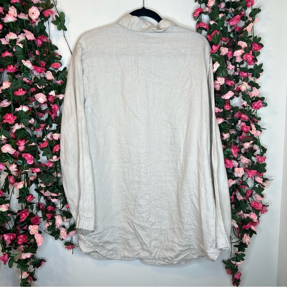 🌹Soft Surroundings Beige 100% Linen Button Up Long Sleeve Shirt Womens Large - Picture 3 of 6